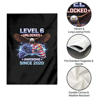 Funny 6th Birthday Garden Flag Level 6 Unlocked Awesome Since 2020 USA Gamer