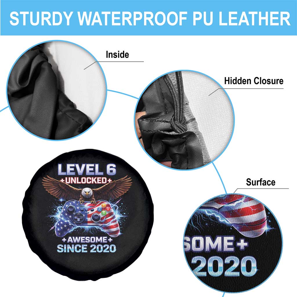 Funny 6th Birthday Spare Tire Cover Level 6 Unlocked Awesome Since 2020 USA Gamer
