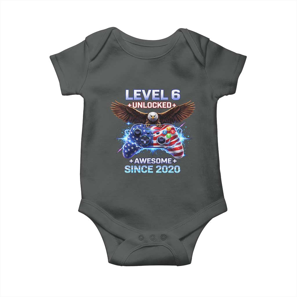 Funny 6th Birthday Baby Onesie Level 6 Unlocked Awesome Since 2020 USA Gamer