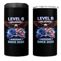 Funny 6th Birthday 4 in 1 Can Cooler Tumbler Level 6 Unlocked Awesome Since 2020 USA Gamer