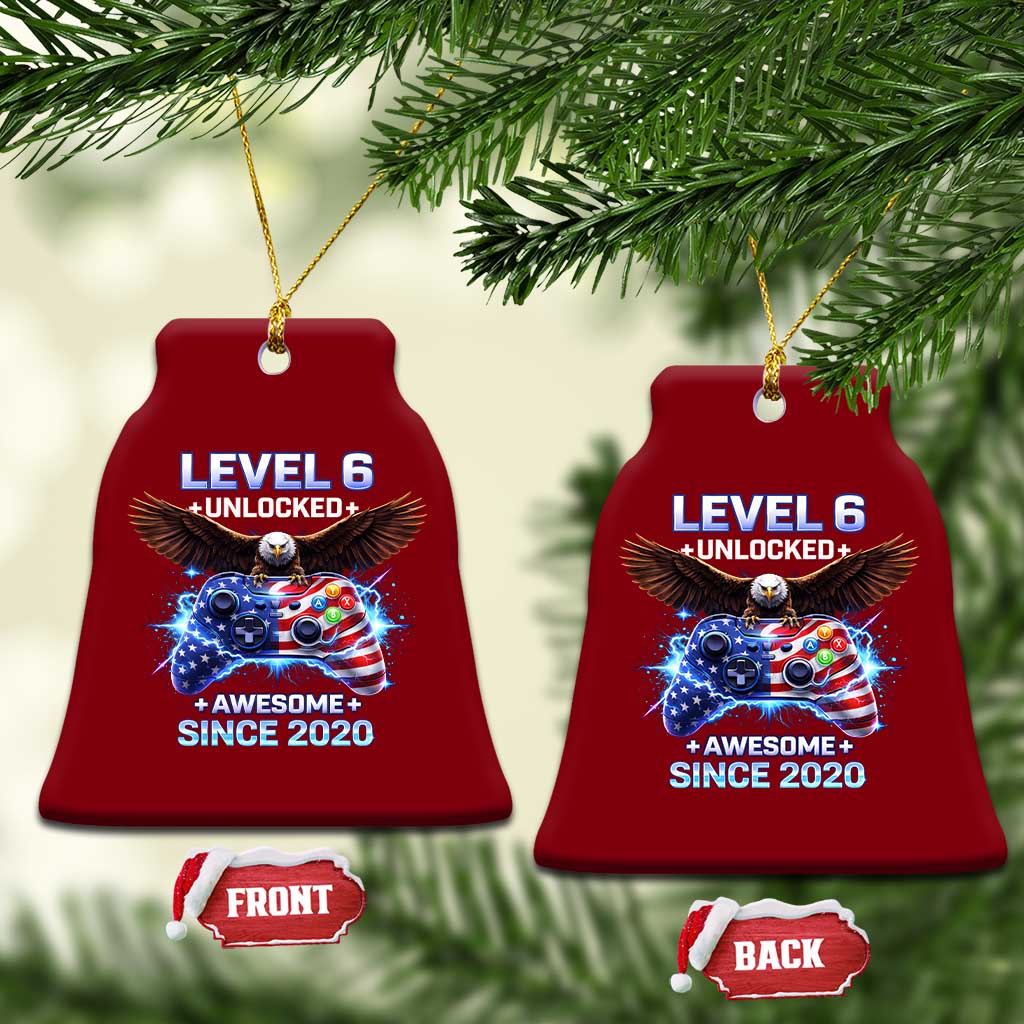 Funny 6th Birthday Ceramic Ornament Level 6 Unlocked Awesome Since 2020 USA Gamer