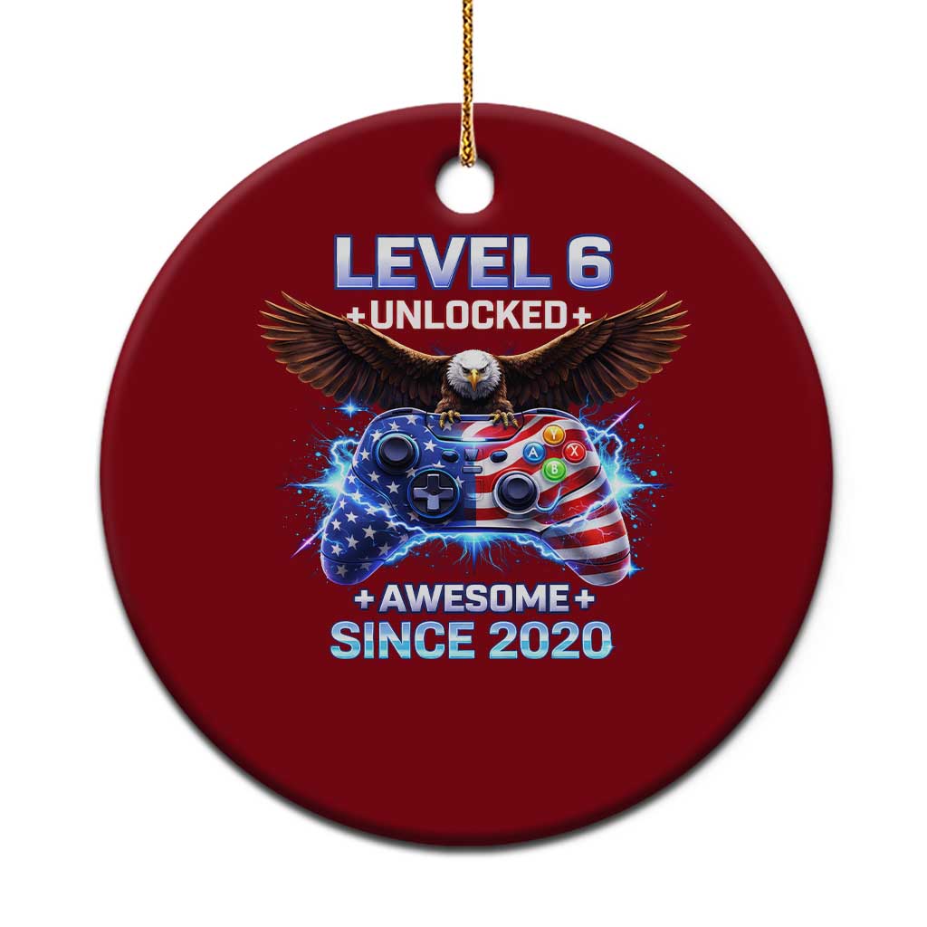 Funny 6th Birthday Ceramic Ornament Level 6 Unlocked Awesome Since 2020 USA Gamer
