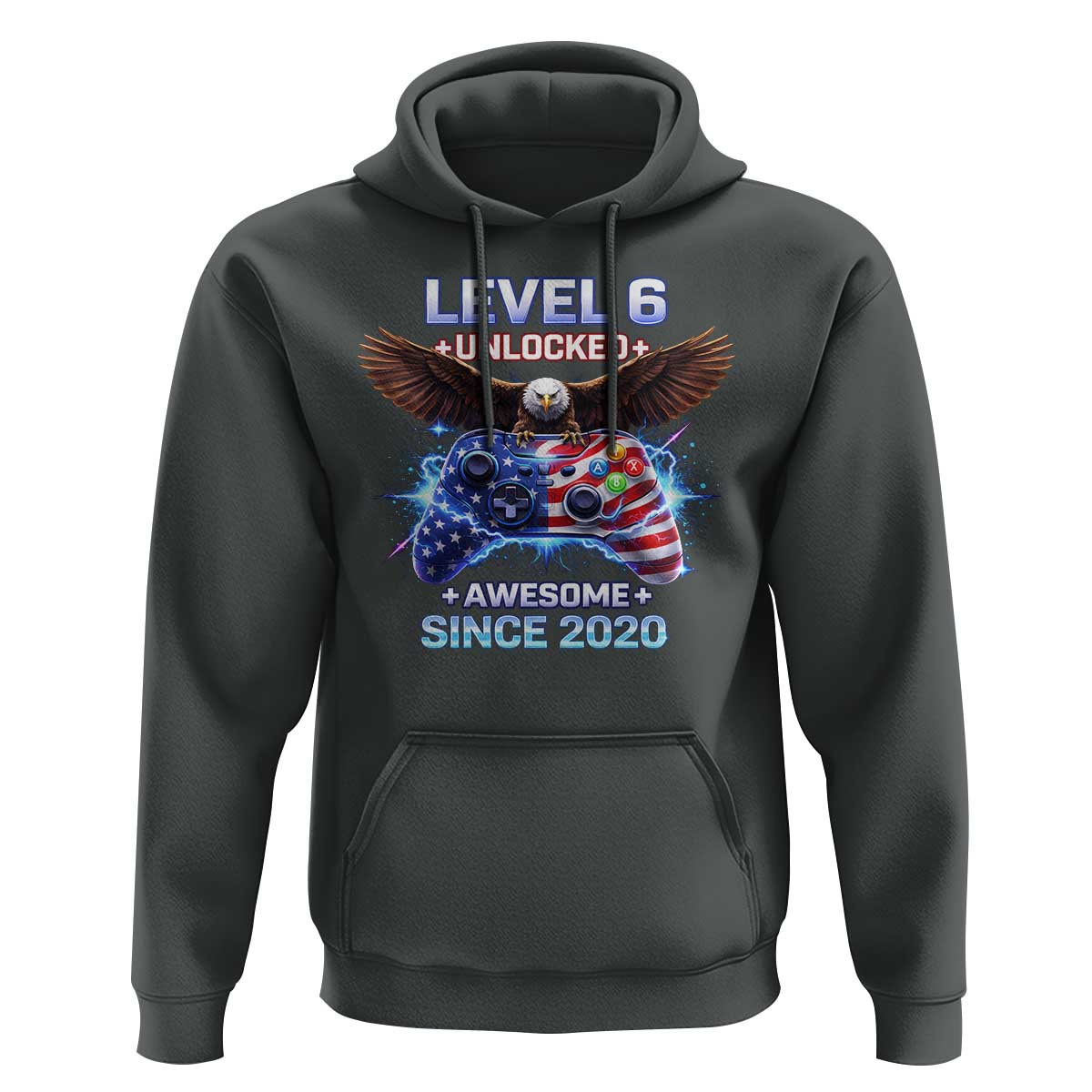 Funny 6th Birthday Hoodie Level 6 Unlocked Awesome Since 2020 USA Gamer