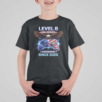 Funny 6th Birthday T Shirt For Kid Level 6 Unlocked Awesome Since 2020 USA Gamer