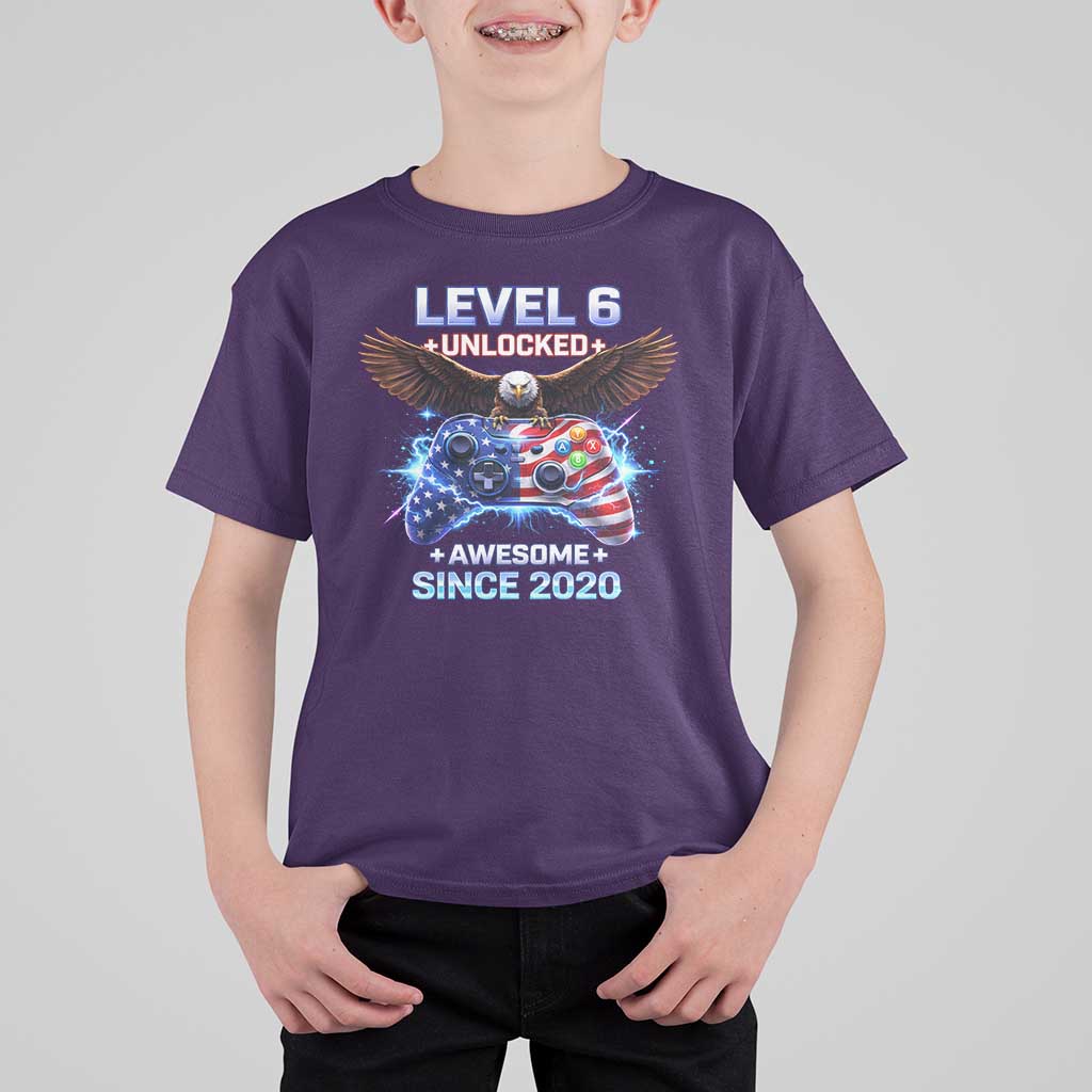 Funny 6th Birthday T Shirt For Kid Level 6 Unlocked Awesome Since 2020 USA Gamer