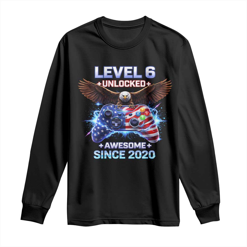Funny 6th Birthday Long Sleeve Shirt Level 6 Unlocked Awesome Since 2020 USA Gamer