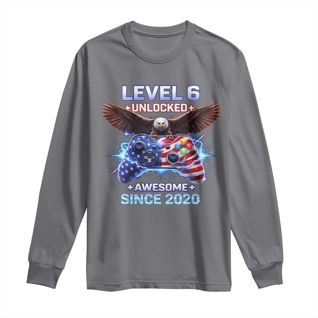 Funny 6th Birthday Long Sleeve Shirt Level 6 Unlocked Awesome Since 2020 USA Gamer