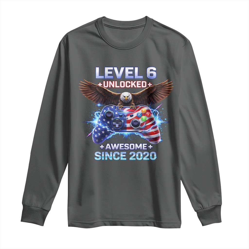 Funny 6th Birthday Long Sleeve Shirt Level 6 Unlocked Awesome Since 2020 USA Gamer