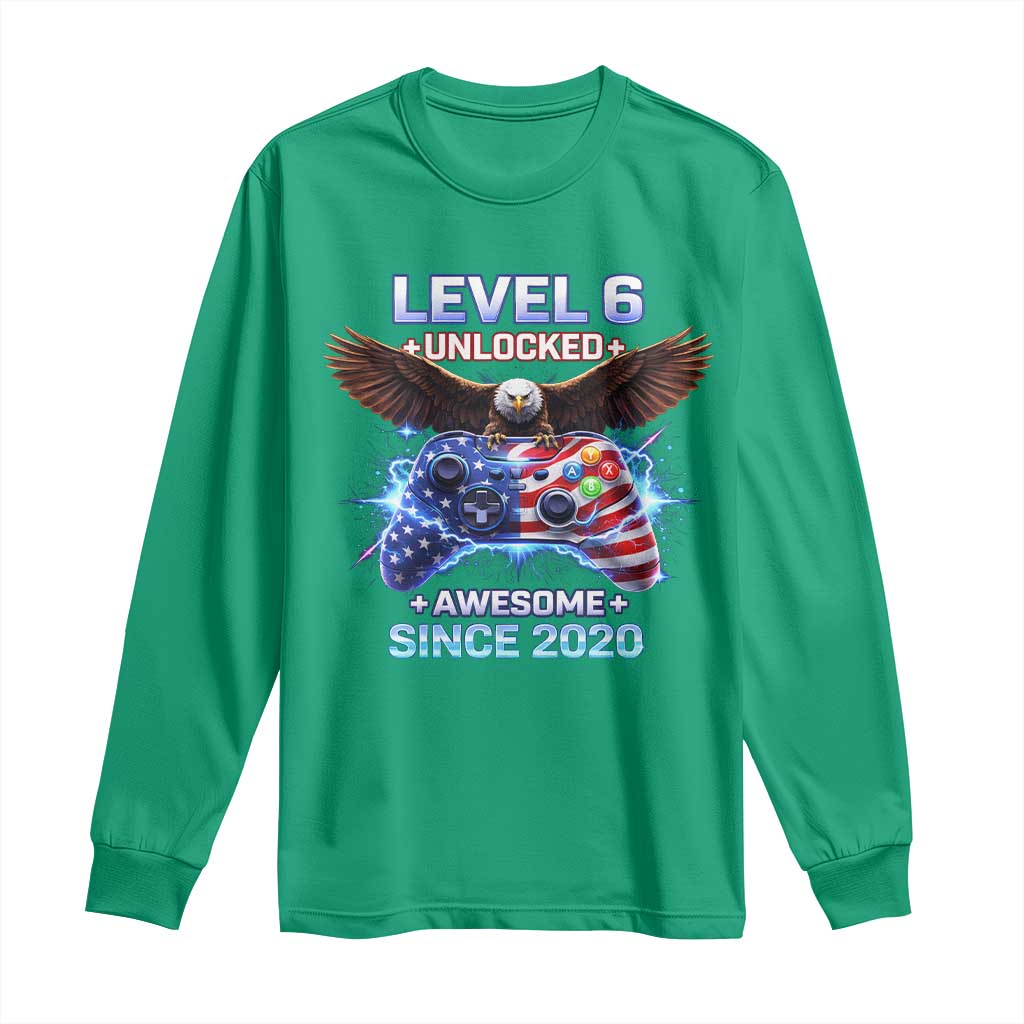 Funny 6th Birthday Long Sleeve Shirt Level 6 Unlocked Awesome Since 2020 USA Gamer