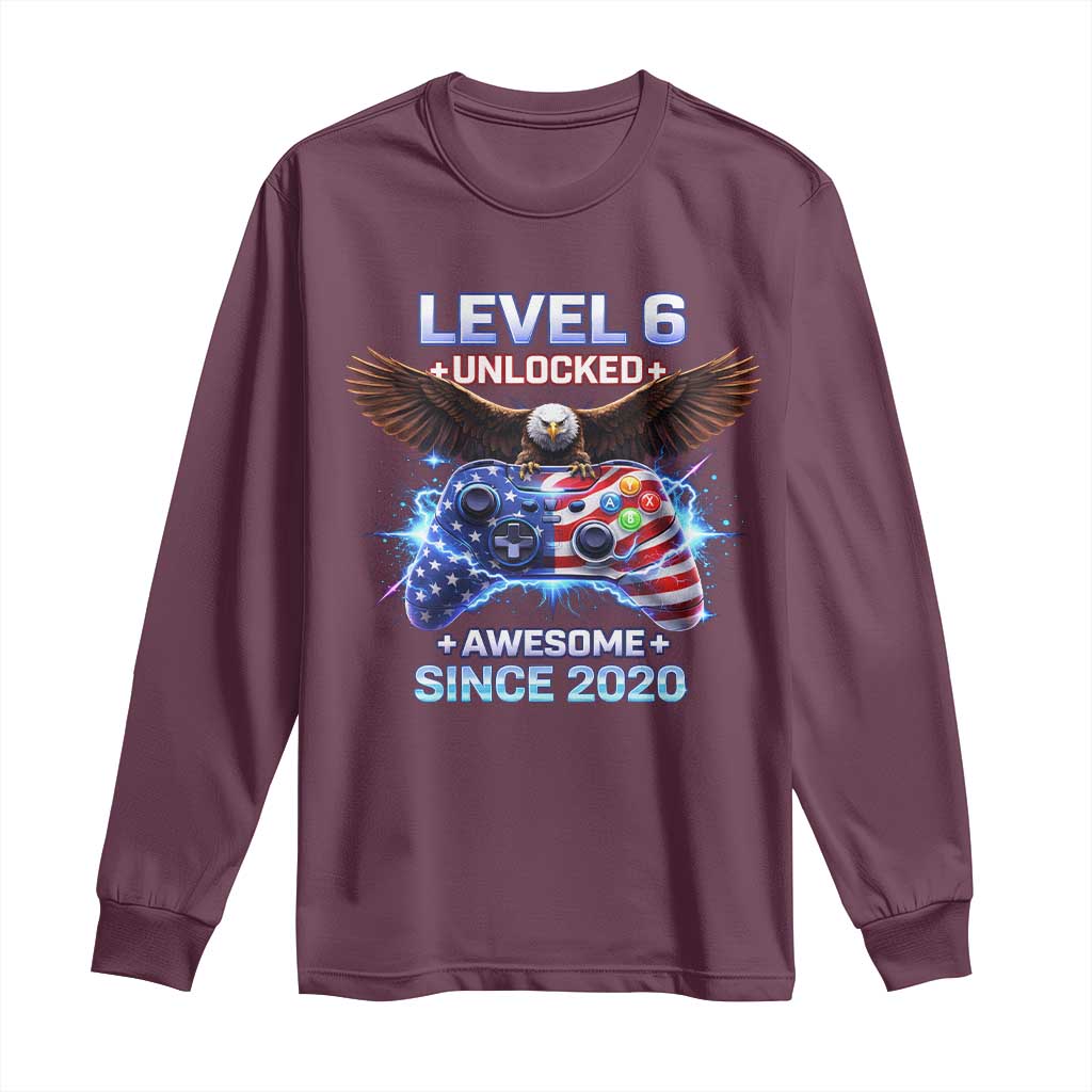 Funny 6th Birthday Long Sleeve Shirt Level 6 Unlocked Awesome Since 2020 USA Gamer