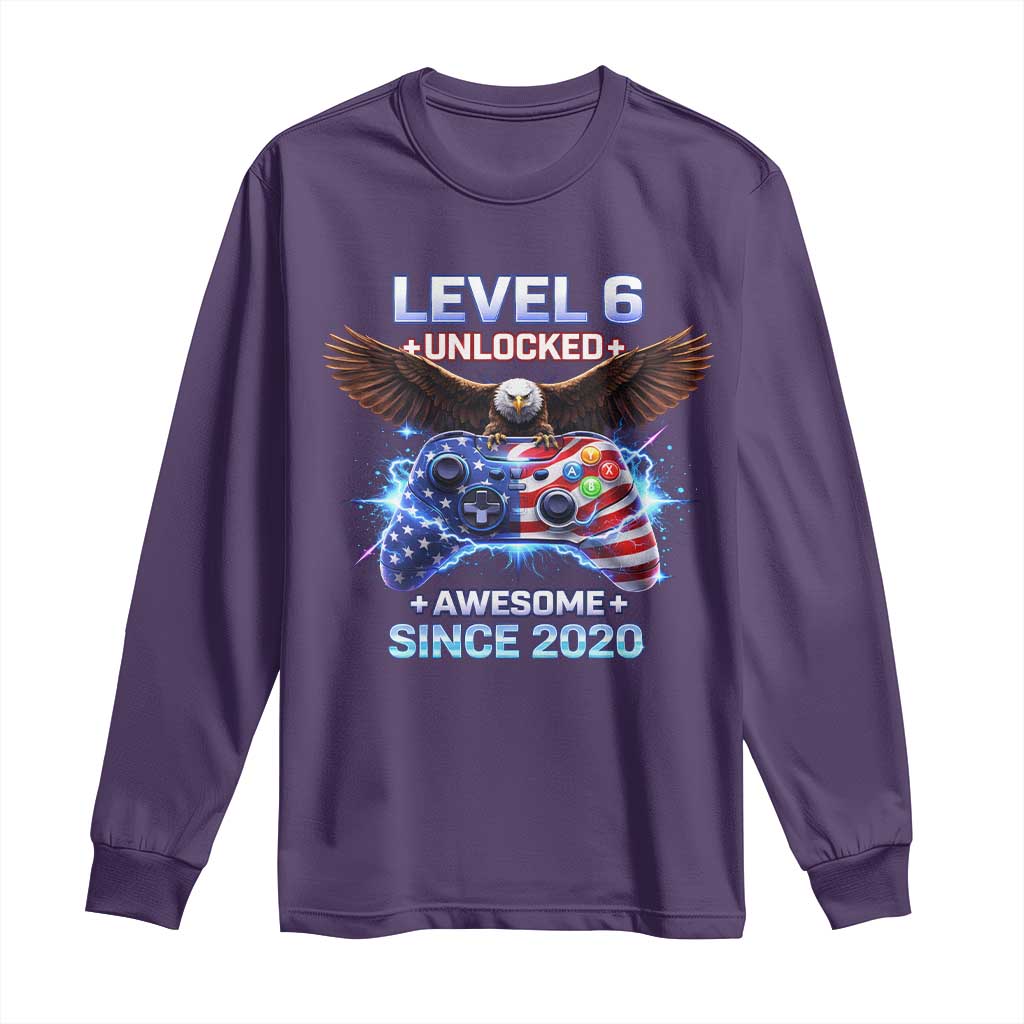 Funny 6th Birthday Long Sleeve Shirt Level 6 Unlocked Awesome Since 2020 USA Gamer