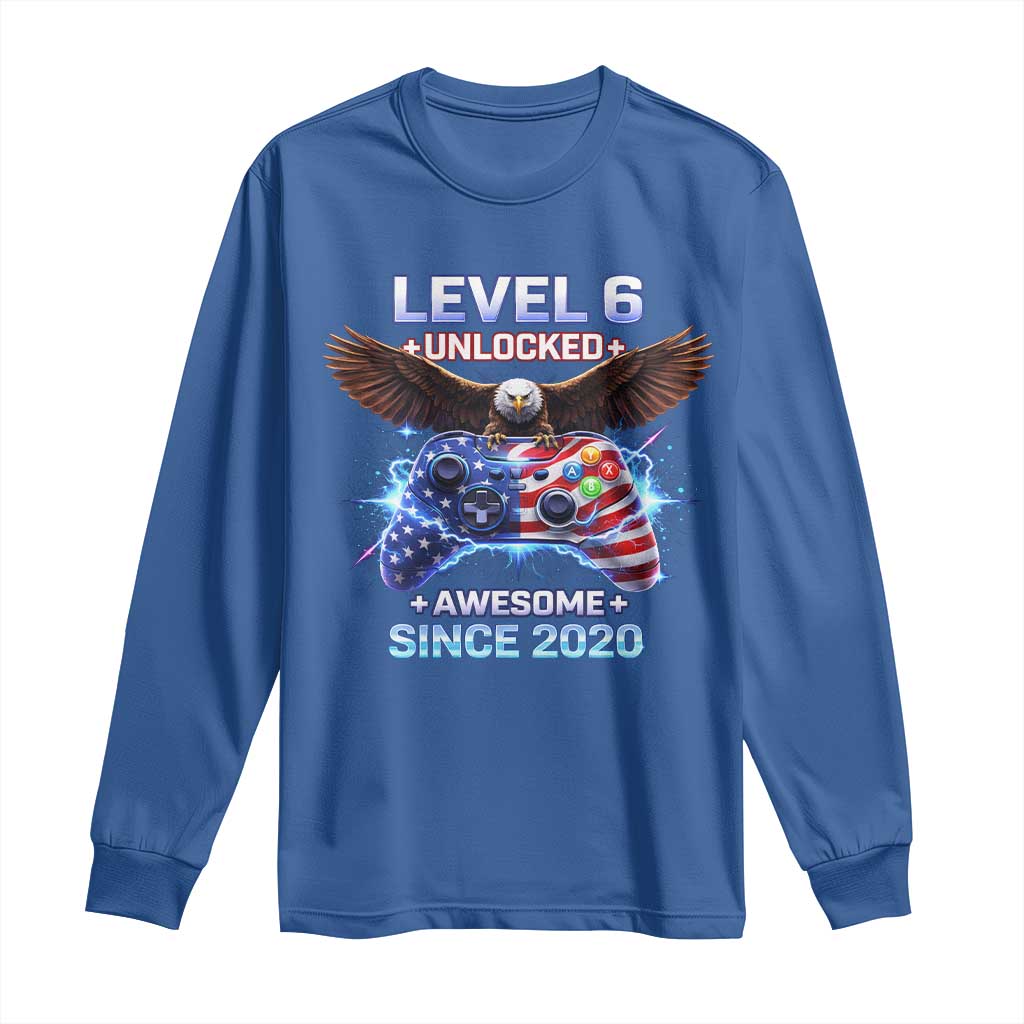 Funny 6th Birthday Long Sleeve Shirt Level 6 Unlocked Awesome Since 2020 USA Gamer