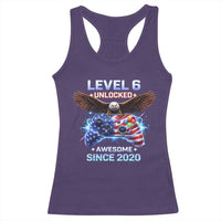 Funny 6th Birthday Racerback Tank Top Level 6 Unlocked Awesome Since 2020 USA Gamer