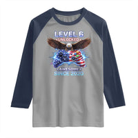 Funny 6th Birthday Raglan Shirt Level 6 Unlocked Awesome Since 2020 USA Gamer
