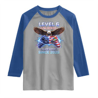 Funny 6th Birthday Raglan Shirt Level 6 Unlocked Awesome Since 2020 USA Gamer