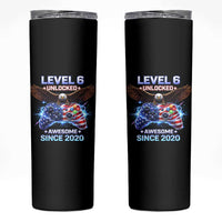 Funny 6th Birthday Skinny Tumbler Level 6 Unlocked Awesome Since 2020 USA Gamer