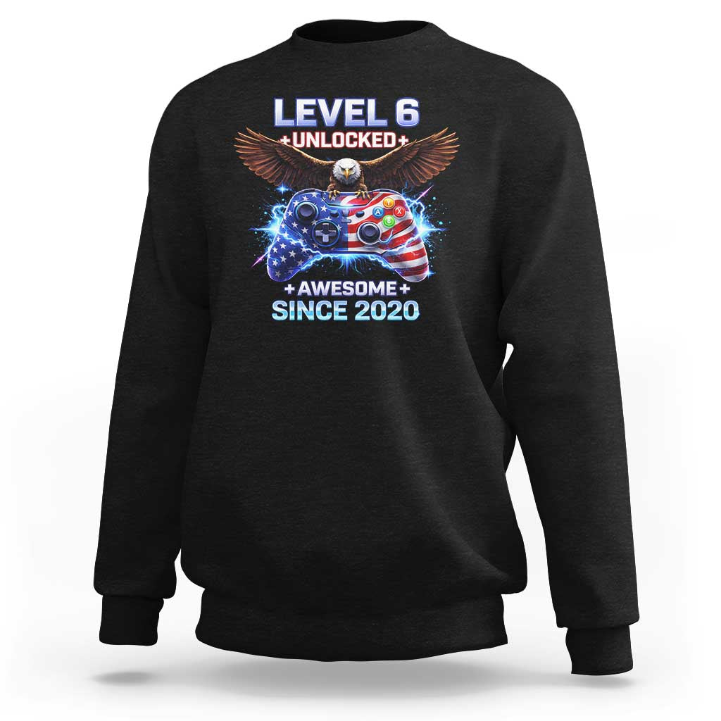 Funny 6th Birthday Sweatshirt Level 6 Unlocked Awesome Since 2020 USA Gamer