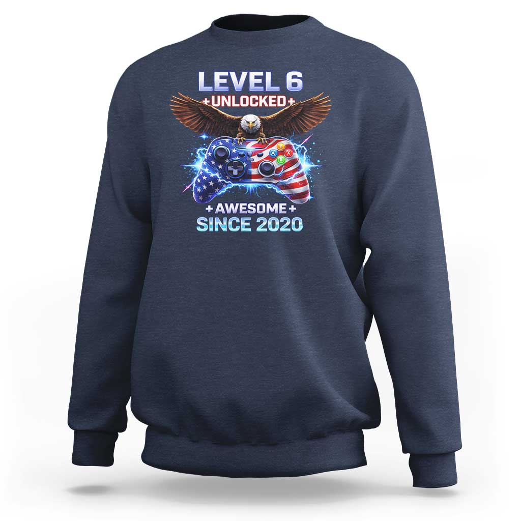 Funny 6th Birthday Sweatshirt Level 6 Unlocked Awesome Since 2020 USA Gamer