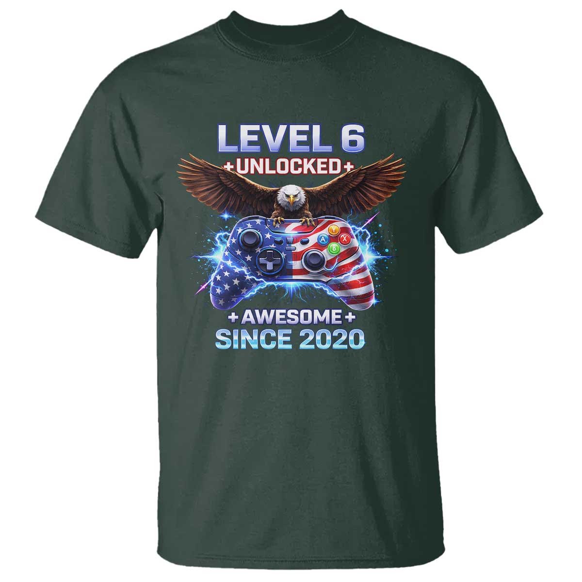 Funny 6th Birthday T Shirt Level 6 Unlocked Awesome Since 2020 USA Gamer