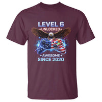 Funny 6th Birthday T Shirt Level 6 Unlocked Awesome Since 2020 USA Gamer