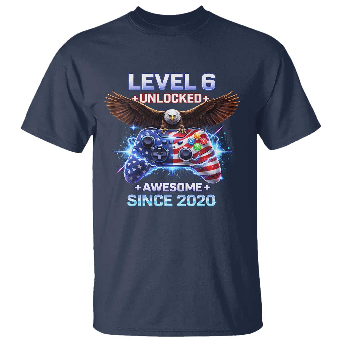 Funny 6th Birthday T Shirt Level 6 Unlocked Awesome Since 2020 USA Gamer