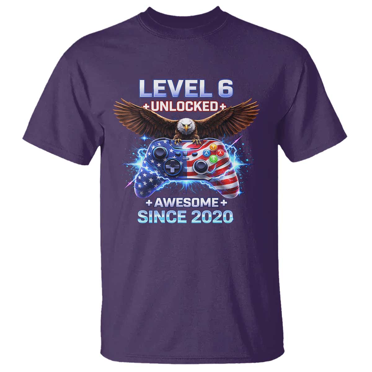 Funny 6th Birthday T Shirt Level 6 Unlocked Awesome Since 2020 USA Gamer