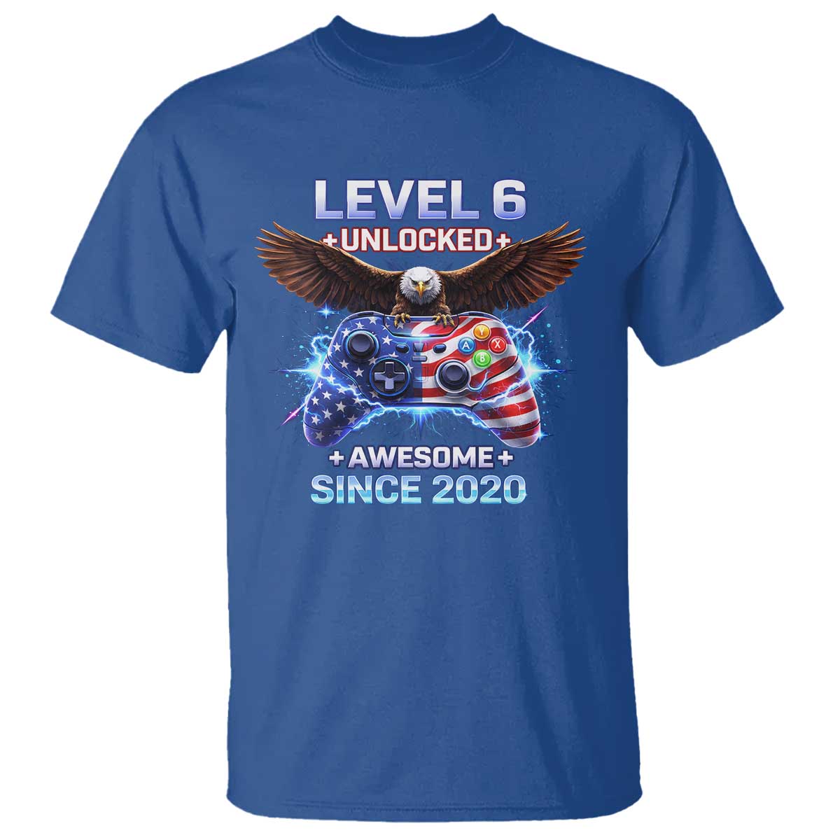 Funny 6th Birthday T Shirt Level 6 Unlocked Awesome Since 2020 USA Gamer