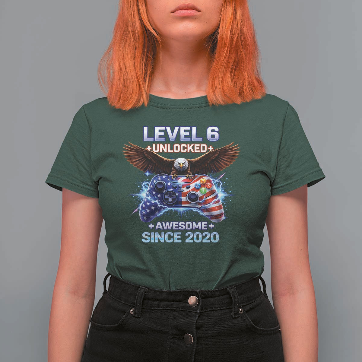 Funny 6th Birthday T Shirt For Women Level 6 Unlocked Awesome Since 2020 USA Gamer