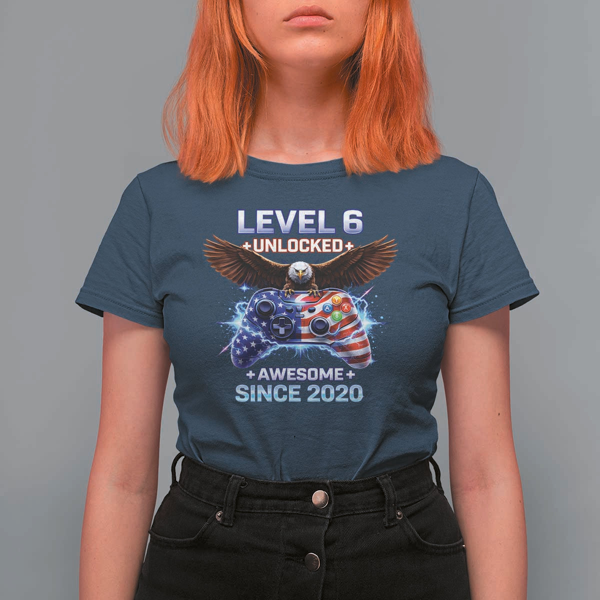 Funny 6th Birthday T Shirt For Women Level 6 Unlocked Awesome Since 2020 USA Gamer