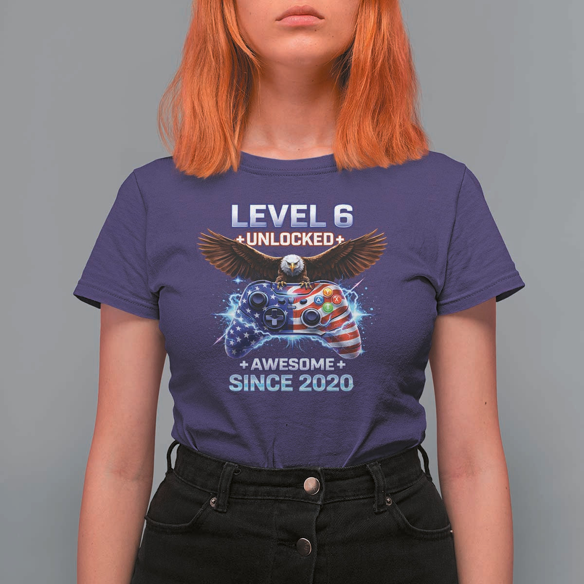 Funny 6th Birthday T Shirt For Women Level 6 Unlocked Awesome Since 2020 USA Gamer