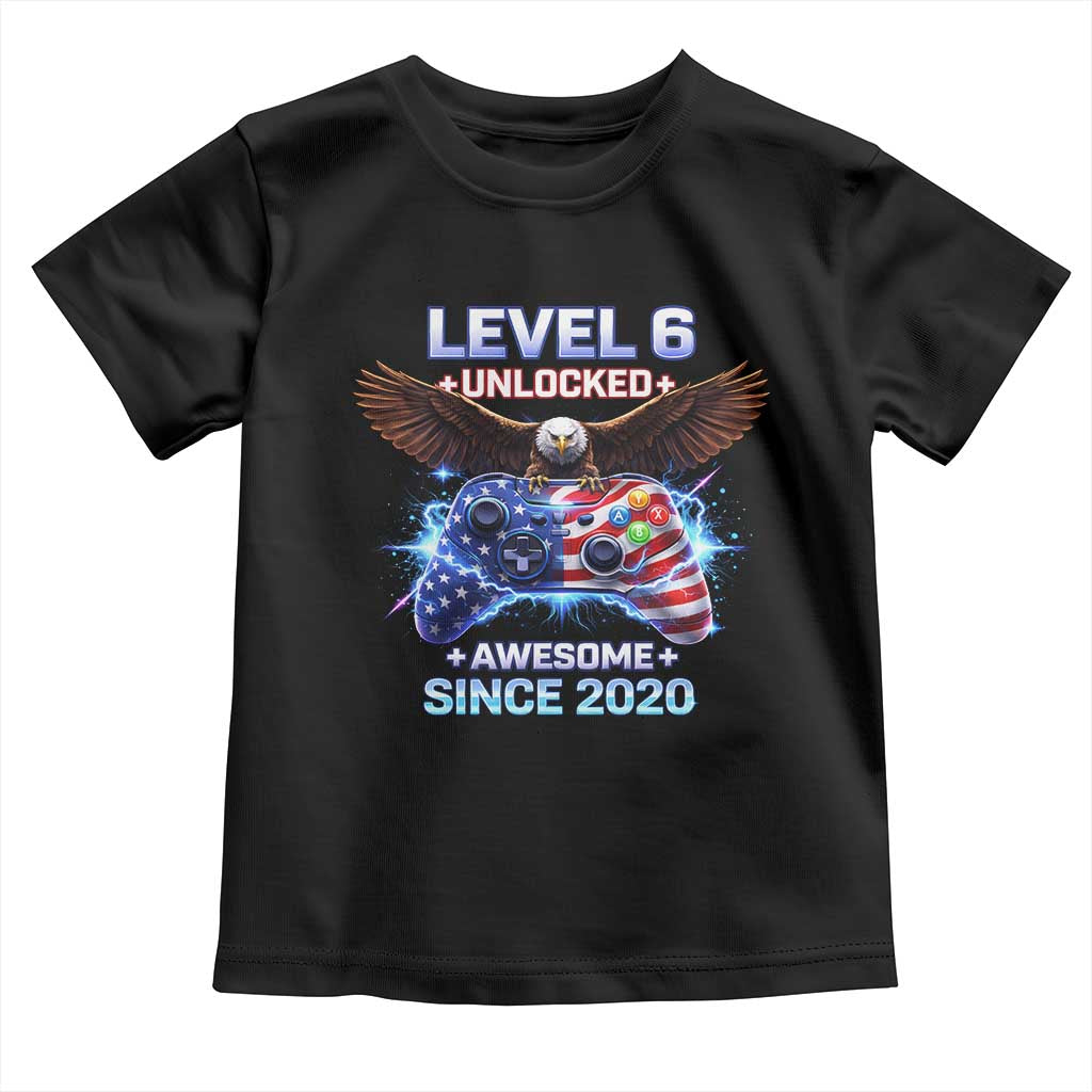 Funny 6th Birthday Toddler T Shirt Level 6 Unlocked Awesome Since 2020 USA Gamer