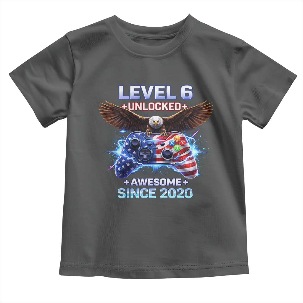 Funny 6th Birthday Toddler T Shirt Level 6 Unlocked Awesome Since 2020 USA Gamer