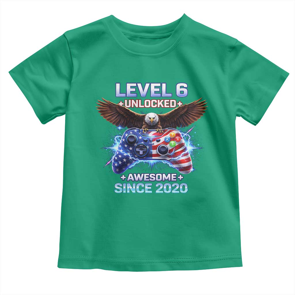 Funny 6th Birthday Toddler T Shirt Level 6 Unlocked Awesome Since 2020 USA Gamer