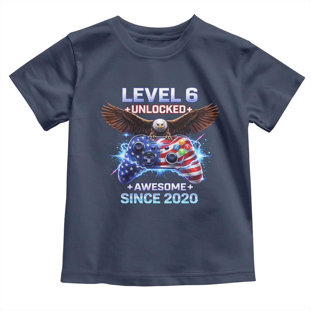 Funny 6th Birthday Toddler T Shirt Level 6 Unlocked Awesome Since 2020 USA Gamer