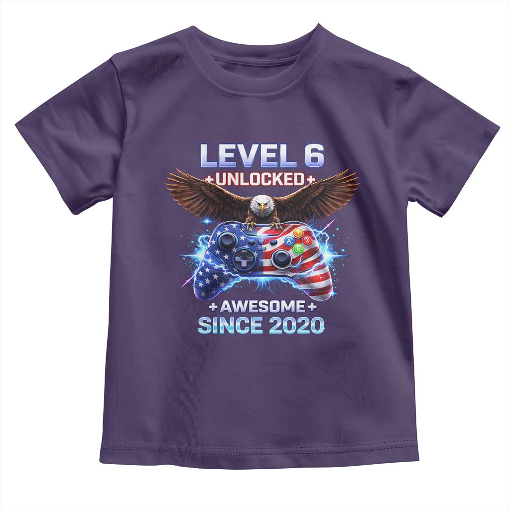 Funny 6th Birthday Toddler T Shirt Level 6 Unlocked Awesome Since 2020 USA Gamer