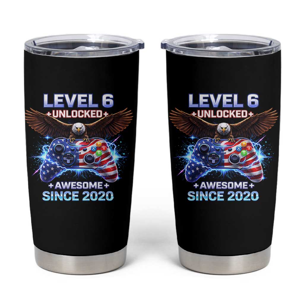 Funny 6th Birthday Tumbler Cup Level 6 Unlocked Awesome Since 2020 USA Gamer