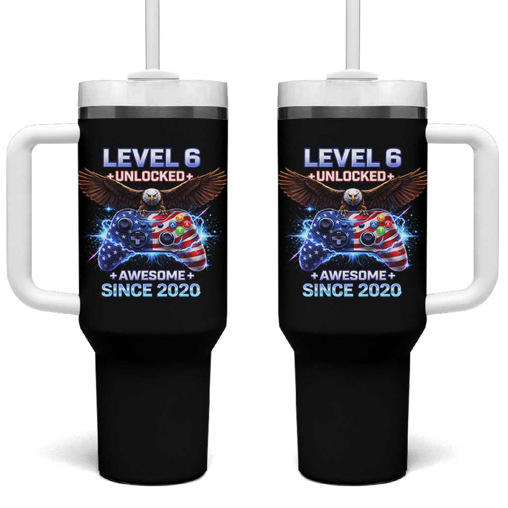 Funny 6th Birthday Tumbler With Handle Level 6 Unlocked Awesome Since 2020 USA Gamer