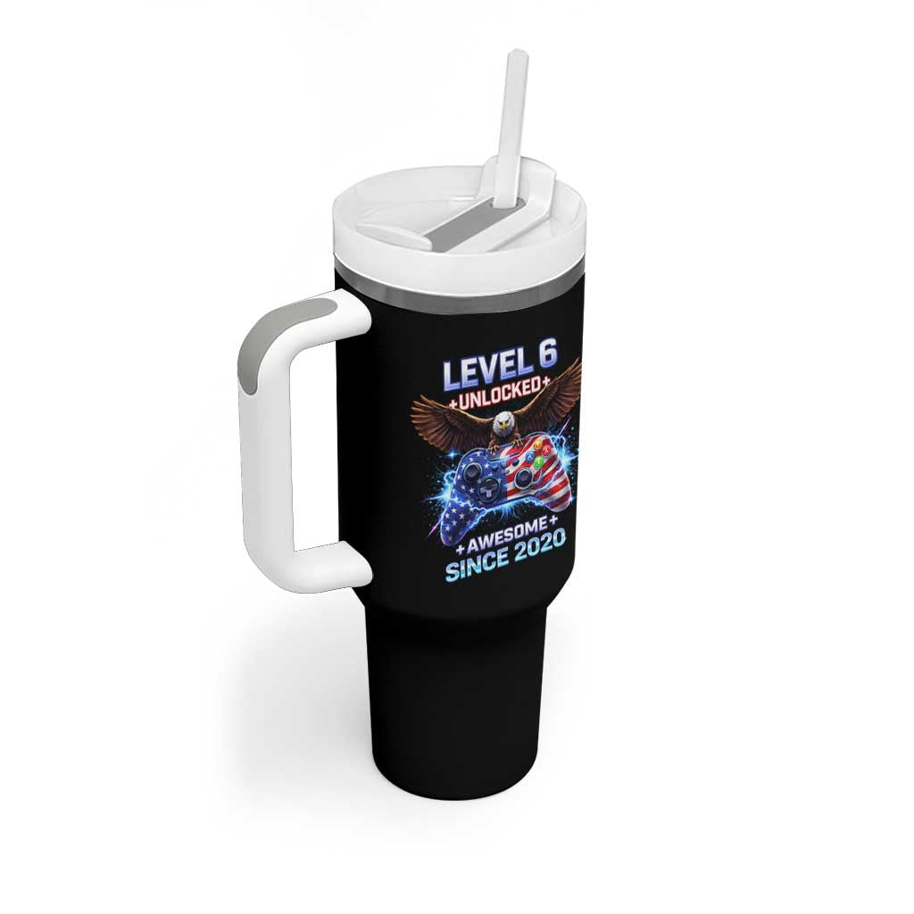 Funny 6th Birthday Tumbler With Handle Level 6 Unlocked Awesome Since 2020 USA Gamer
