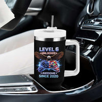 Funny 6th Birthday Tumbler With Handle Level 6 Unlocked Awesome Since 2020 USA Gamer
