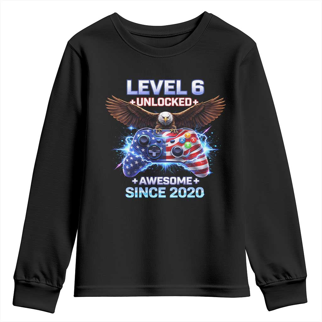 Funny 6th Birthday Youth Sweatshirt Level 6 Unlocked Awesome Since 2020 USA Gamer