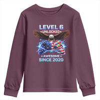 Funny 6th Birthday Youth Sweatshirt Level 6 Unlocked Awesome Since 2020 USA Gamer