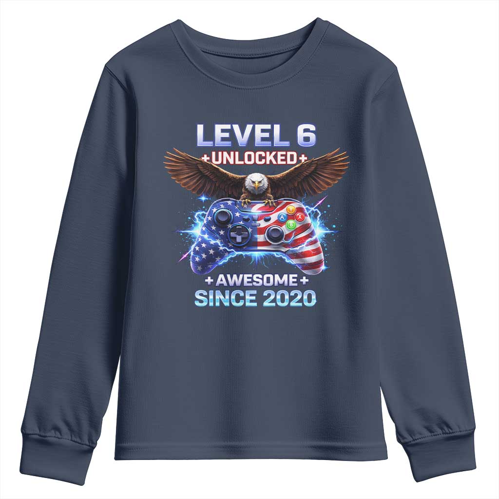 Funny 6th Birthday Youth Sweatshirt Level 6 Unlocked Awesome Since 2020 USA Gamer