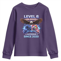 Funny 6th Birthday Youth Sweatshirt Level 6 Unlocked Awesome Since 2020 USA Gamer