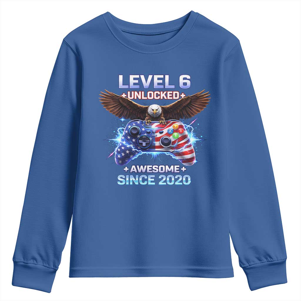 Funny 6th Birthday Youth Sweatshirt Level 6 Unlocked Awesome Since 2020 USA Gamer
