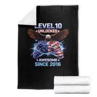 Funny 10th Birthday Throw Blanket Level 10 Unlocked Awesome Since 2016 USA Gamer