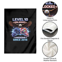 Funny 10th Birthday Garden Flag Level 10 Unlocked Awesome Since 2016 USA Gamer
