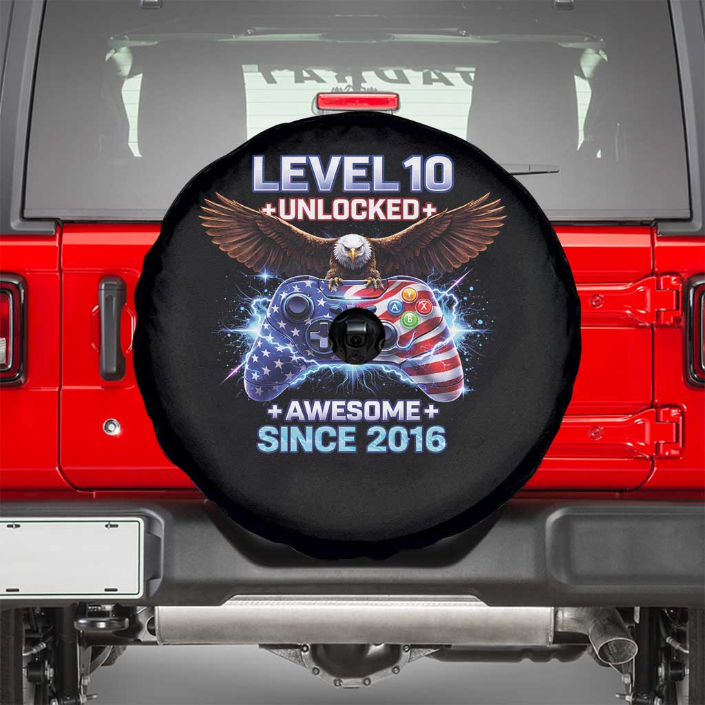 Funny 10th Birthday Spare Tire Cover Level 10 Unlocked Awesome Since 2016 USA Gamer