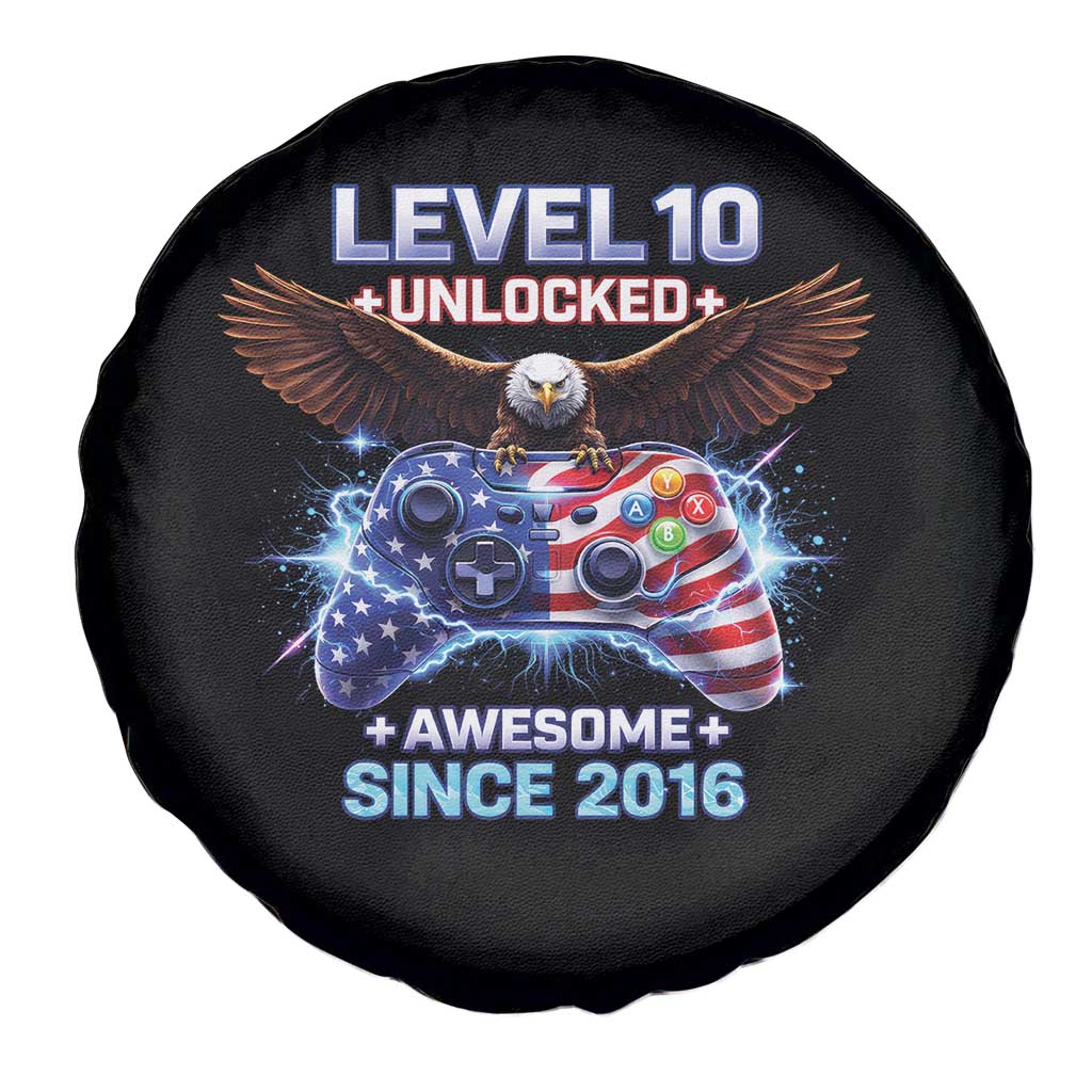 Funny 10th Birthday Spare Tire Cover Level 10 Unlocked Awesome Since 2016 USA Gamer