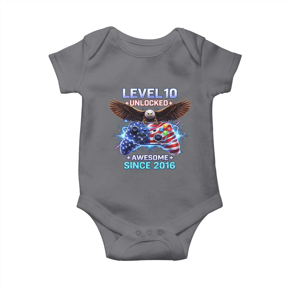 Funny 10th Birthday Baby Onesie Level 10 Unlocked Awesome Since 2016 USA Gamer