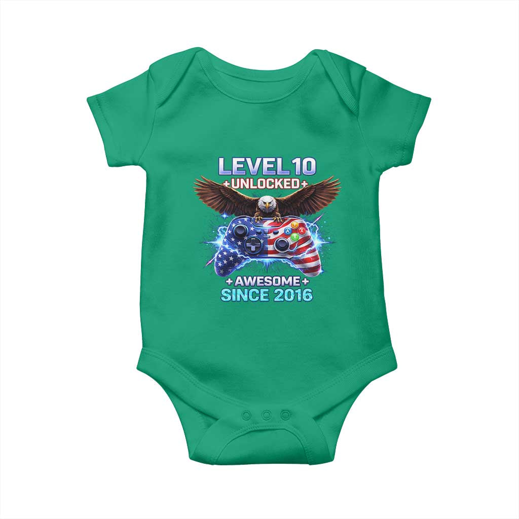 Funny 10th Birthday Baby Onesie Level 10 Unlocked Awesome Since 2016 USA Gamer